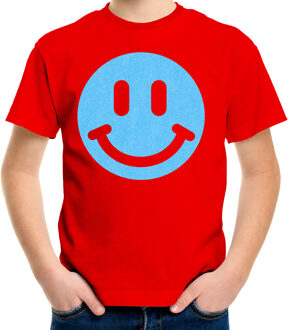 Bellatio Decorations Verkleed T-shirt voor jongens - smiley - rood - carnaval - feestkleding kind L (146-152)