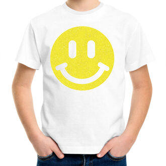 Bellatio Decorations Verkleed T-shirt voor jongens - smiley - wit - carnaval - feestkleding kind L (146-152)