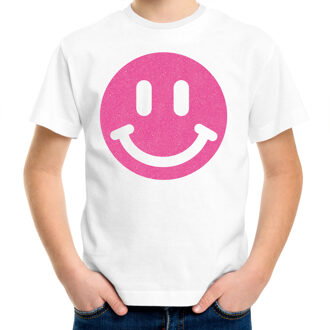 Bellatio Decorations Verkleed T-shirt voor jongens - smiley - wit - carnaval - feestkleding kind L (146-152)