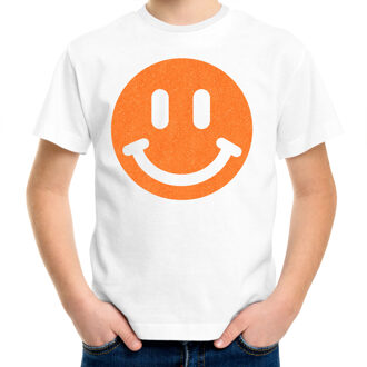 Bellatio Decorations Verkleed T-shirt voor jongens - smiley - wit - carnaval - feestkleding kind S (122-128)