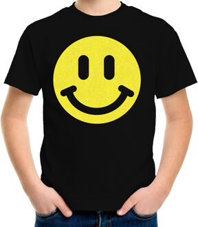 Bellatio Decorations Verkleed T-shirt voor jongens - smiley - zwart - carnaval - feestkleding kind L (146-152)