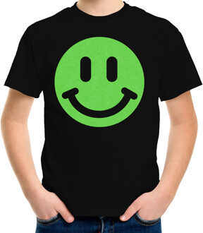 Bellatio Decorations Verkleed T-shirt voor jongens - smiley - zwart - carnaval - feestkleding kind XS (110-116)