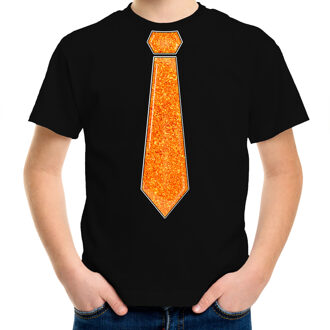 Bellatio Decorations Verkleed t-shirt voor kinderen - glitter stropdas - zwart - jongen - carnaval/themafeest kostuum XL (164-176)