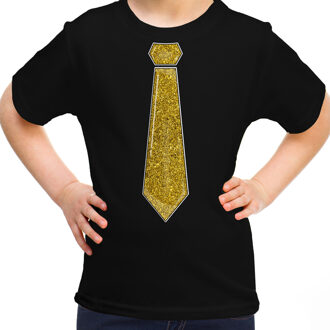 Bellatio Decorations Verkleed t-shirt voor kinderen - glitter stropdas - zwart - meisje - carnaval/themafeest kostuum XL (164-176)