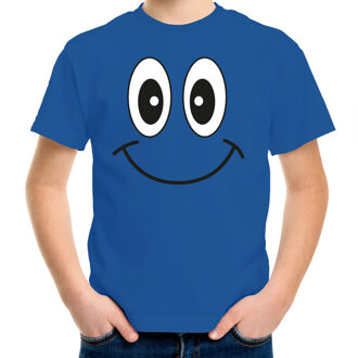 Bellatio Decorations Verkleed t-shirt voor kinderen/jongens - Smile Emoticon - blauw - feestkleding M (134-140)