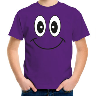 Bellatio Decorations Verkleed t-shirt voor kinderen/jongens - smiley - paars - feestkleding L (146-152)