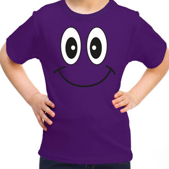 Bellatio Decorations Verkleed t-shirt voor kinderen/meisje - smiley - paars - feestkleding L (146-152)