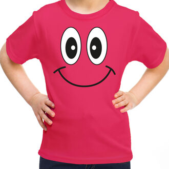 Bellatio Decorations Verkleed t-shirt voor kinderen/meisje - smiley - roze - feestkleding L (146-152)