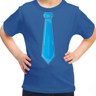 Bellatio Decorations Verkleed t-shirt voor kinderen - stropdas - blauw - meisje- carnaval/themafeest L (140-152)