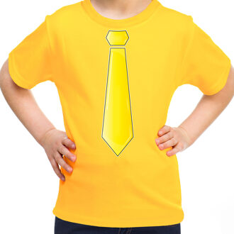 Bellatio Decorations Verkleed t-shirt voor kinderen - stropdas - geel - meisje- carnaval/themafeest L (140-152)