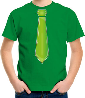 Bellatio Decorations Verkleed t-shirt voor kinderen - stropdas - groen - jongen- carnaval/themafeest L (140-152)