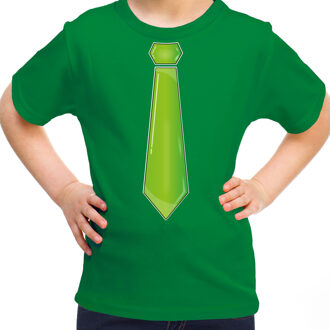 Bellatio Decorations Verkleed t-shirt voor kinderen - stropdas - groen - meisje- carnaval/themafeest L (140-152)