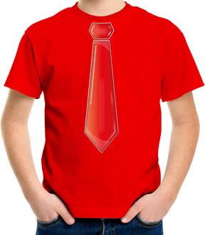 Bellatio Decorations Verkleed t-shirt voor kinderen - stropdas - rood - jongen - carnaval/themafeest M (116-134)