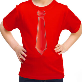 Bellatio Decorations Verkleed t-shirt voor kinderen - stropdas - rood - meisje - carnaval/themafeest L (140-152)