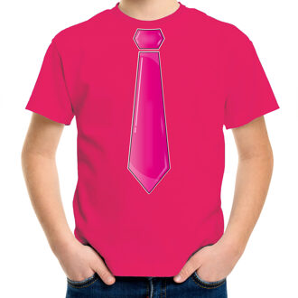 Bellatio Decorations Verkleed t-shirt voor kinderen - stropdas - roze - jongen- carnaval/themafeest L (140-152)