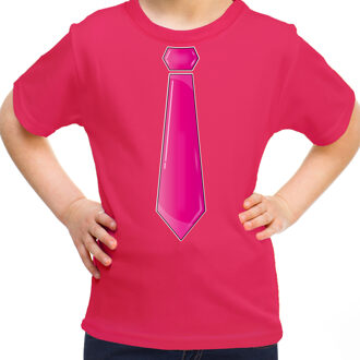 Bellatio Decorations Verkleed t-shirt voor kinderen - stropdas - roze - meisje- carnaval/themafeest L (140-152)