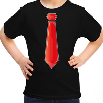 Bellatio Decorations Verkleed t-shirt voor kinderen - stropdas - zwart - meisje - carnaval/themafeest L (140-152)