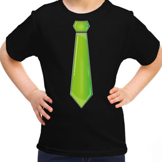 Bellatio Decorations Verkleed t-shirt voor kinderen - stropdas - zwart - meisje - carnaval/themafeest L (140-152)