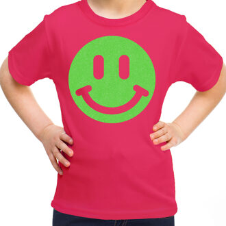 Bellatio Decorations Verkleed T-shirt voor meisjes - Smile Emoticon - roze - carnaval - feestkleding voor kinderen S (122-128)