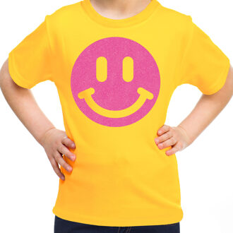 Bellatio Decorations Verkleed T-shirt voor meisjes - smiley - geel - carnaval - feestkleding kind L (146-152)