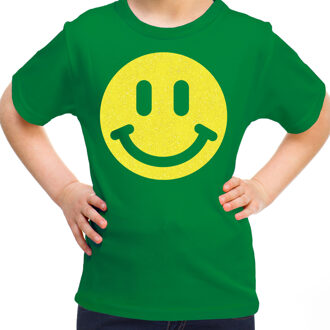 Bellatio Decorations Verkleed T-shirt voor meisjes - smiley - groen - carnaval - feestkleding kind L (146-152)