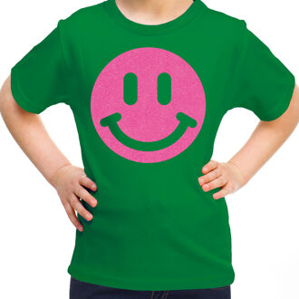 Bellatio Decorations Verkleed T-shirt voor meisjes - smiley - groen - carnaval - feestkleding kind L (146-152)