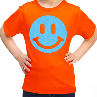 Bellatio Decorations Verkleed T-shirt voor meisjes - smiley - oranje - carnaval - feestkleding kind L (146-152)