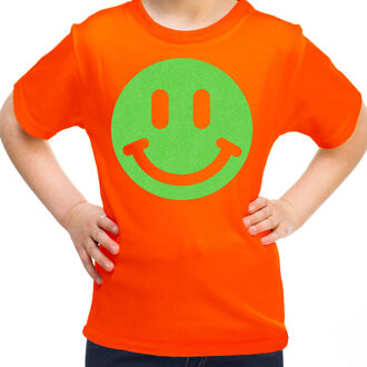 Bellatio Decorations Verkleed T-shirt voor meisjes - smiley - oranje - carnaval - feestkleding kind L (146-152)