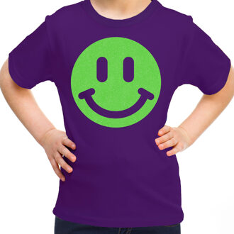 Bellatio Decorations Verkleed T-shirt voor meisjes - smiley - paars - carnaval - feestkleding kind M (134-140)