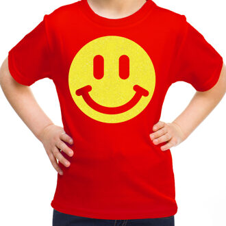 Bellatio Decorations Verkleed T-shirt voor meisjes - smiley - rood - carnaval - feestkleding kind L (146-152)