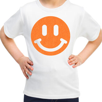 Bellatio Decorations Verkleed T-shirt voor meisjes - smiley - wit - carnaval - feestkleding kind L (146-152)