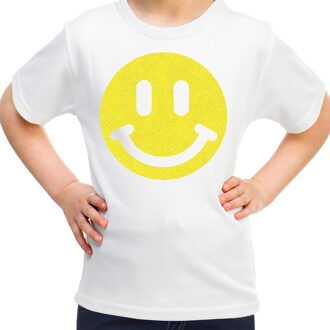 Bellatio Decorations Verkleed T-shirt voor meisjes - smiley - wit - carnaval - feestkleding kind L (146-152)