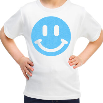 Bellatio Decorations Verkleed T-shirt voor meisjes - smiley - wit - carnaval - feestkleding kind M (134-140)