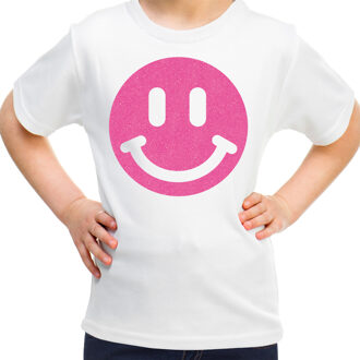 Bellatio Decorations Verkleed T-shirt voor meisjes - smiley - wit - carnaval - feestkleding kind M (134-140)