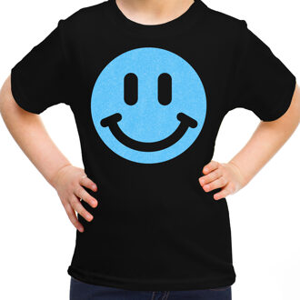 Bellatio Decorations Verkleed T-shirt voor meisjes - smiley - zwart - carnaval - feestkleding kind L (146-152)