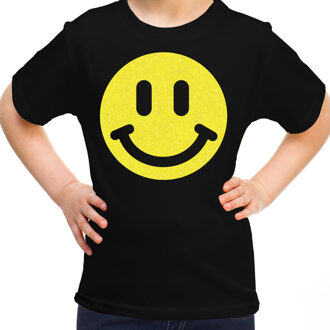 Bellatio Decorations Verkleed T-shirt voor meisjes - smiley - zwart - carnaval - feestkleding kind L (146-152)