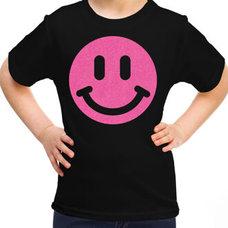 Bellatio Decorations Verkleed T-shirt voor meisjes - smiley - zwart - carnaval - feestkleding kind L (146-152)