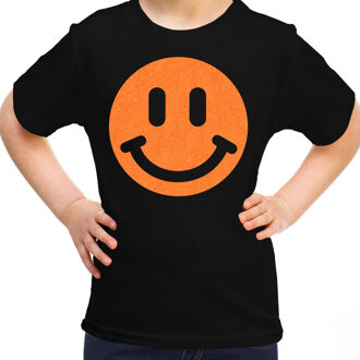 Bellatio Decorations Verkleed T-shirt voor meisjes - smiley - zwart - carnaval - feestkleding kind M (134-140)