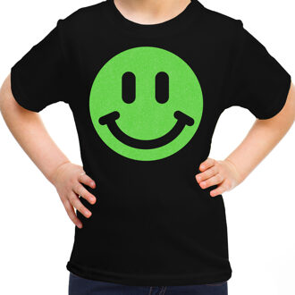 Bellatio Decorations Verkleed T-shirt voor meisjes - smiley - zwart - carnaval - feestkleding kind S (122-128)