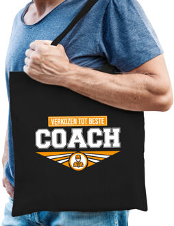 Bellatio Decorations Verkozen tot beste coach katoenen tas zwart voor heren - cadeau tasjes