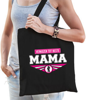 Bellatio Decorations Verkozen tot beste mama katoenen tas zwart voor dames - cadeau tasjes - Feest Boodschappentassen Multikleur