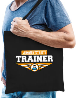 Bellatio Decorations Verkozen tot beste trainer katoenen tas zwart voor heren - cadeau tasjes