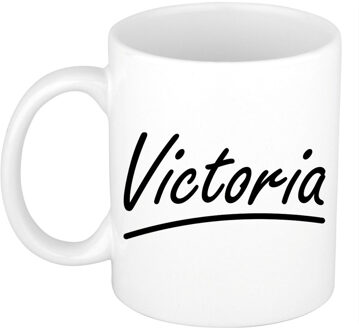 Bellatio Decorations Victoria voornaam kado beker / mok sierlijke letters - gepersonaliseerde mok met naam - Naam mokken Multikleur