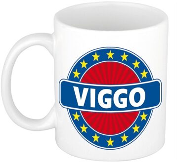 Bellatio Decorations Viggo voornaam koffiemok - beker - wit/blauw - 300 ml - Cadeau - Heren - Collega - Vaderdag