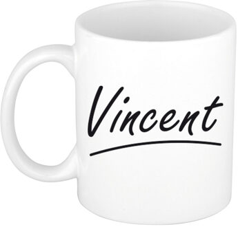 Bellatio Decorations Vincent Naam koffiemok - beker - met sierlijke letters - wit - 300 ml - Cadeau - Heren