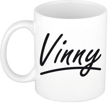 Bellatio Decorations Vinny Naam koffiemok - beker - met sierlijke letters - wit - 300 ml - Cadeau - Heren