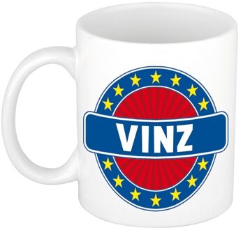 Bellatio Decorations Vinz voornaam koffiemok - beker - wit/blauw - 300 ml - Cadeau - Heren - Collega - Vaderdag Multi