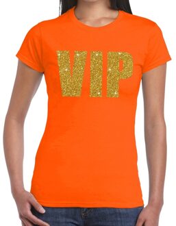 Bellatio Decorations VIP glitter goud t-shirt oranje voor dames XS - Feestshirts