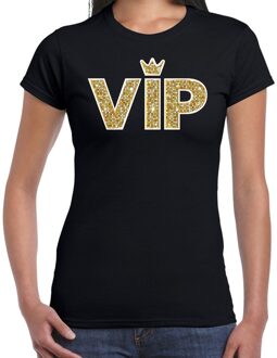 Bellatio Decorations VIP goud glitter and glamour tekst t-shirt zwart voor dames 2XL