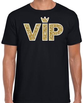 Bellatio Decorations VIP goud glitter and glamour tekst t-shirt zwart voor heren 2XL